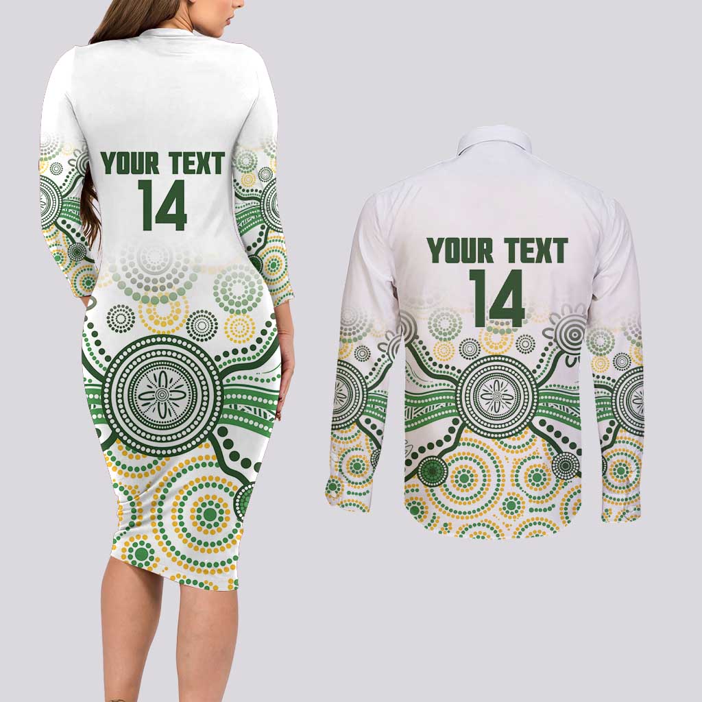 Australia Rugby Custom Couples Matching Long Sleeve Bodycon Dress and Long Sleeve Button Shirt 2025 Wallaroos Indigenous Art - Aussie Hoodie