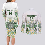 Australia Rugby Custom Couples Matching Long Sleeve Bodycon Dress and Long Sleeve Button Shirt 2025 Wallaroos Indigenous Art - Aussie Hoodie