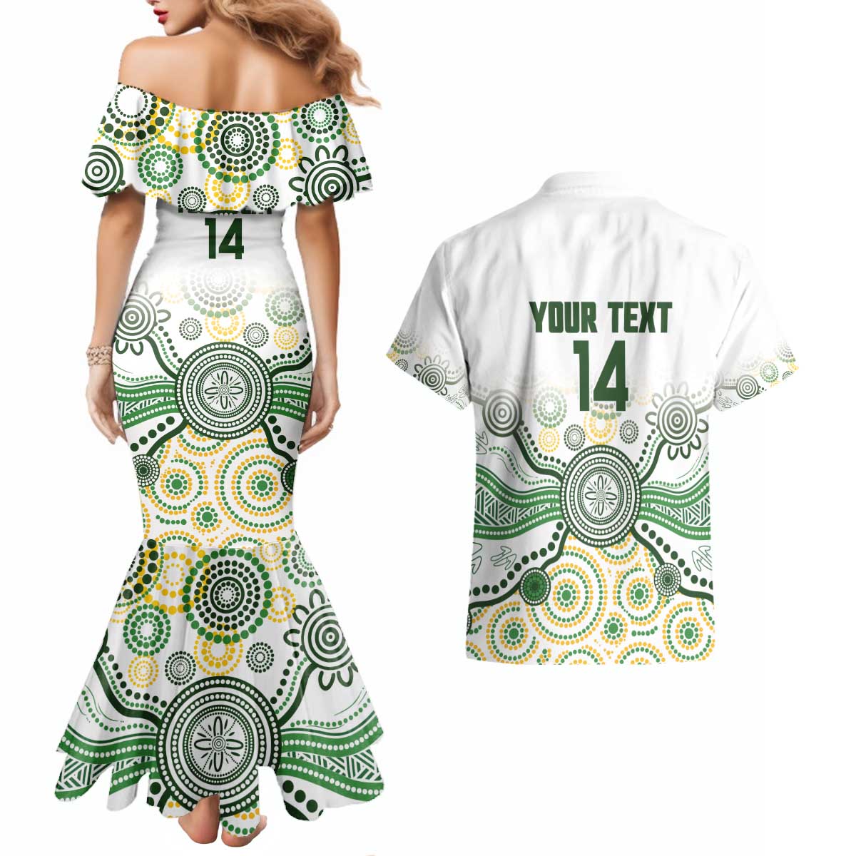 Australia Rugby Custom Couples Matching Mermaid Dress and Hawaiian Shirt 2025 Wallaroos Indigenous Art - Aussie Hoodie
