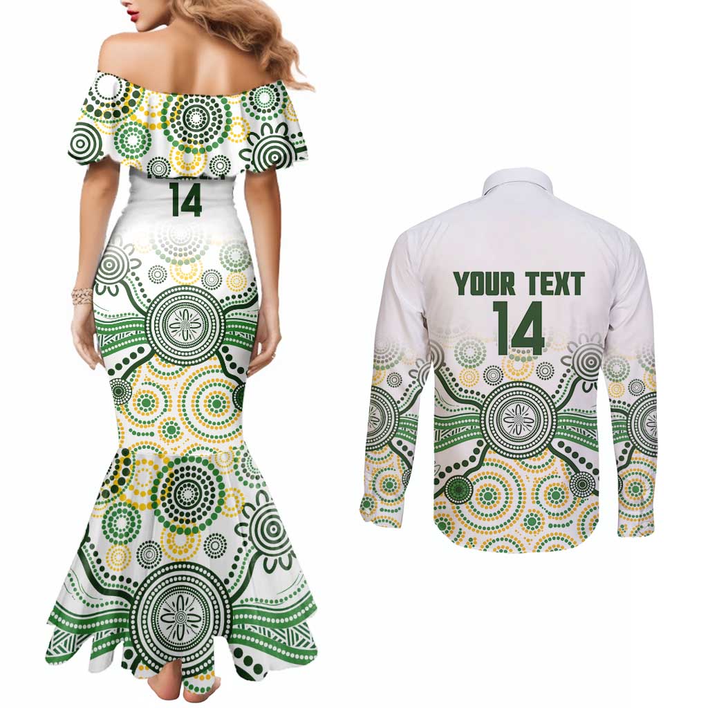 Australia Rugby Custom Couples Matching Mermaid Dress and Long Sleeve Button Shirt 2025 Wallaroos Indigenous Art - Aussie Hoodie