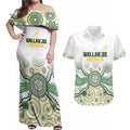 Australia Rugby Custom Couples Matching Off Shoulder Maxi Dress and Hawaiian Shirt 2025 Wallaroos Indigenous Art - Aussie Hoodie