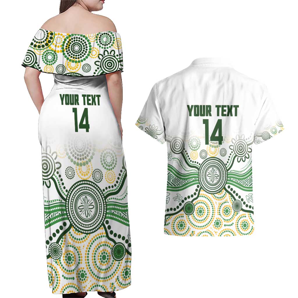 Australia Rugby Custom Couples Matching Off Shoulder Maxi Dress and Hawaiian Shirt 2025 Wallaroos Indigenous Art - Aussie Hoodie