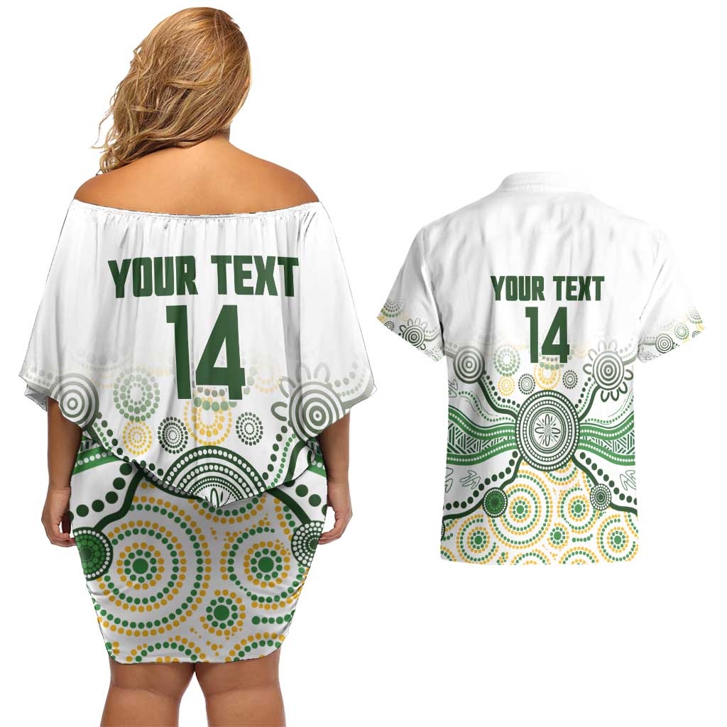 Australia Rugby Custom Couples Matching Off Shoulder Short Dress and Hawaiian Shirt 2025 Wallaroos Indigenous Art - Aussie Hoodie