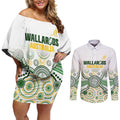 Australia Rugby Custom Couples Matching Off Shoulder Short Dress and Long Sleeve Button Shirt 2025 Wallaroos Indigenous Art - Aussie Hoodie