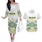 Australia Rugby Custom Couples Matching Off The Shoulder Long Sleeve Dress and Hawaiian Shirt 2025 Wallaroos Indigenous Art - Aussie Hoodie