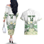 Australia Rugby Custom Couples Matching Off The Shoulder Long Sleeve Dress and Hawaiian Shirt 2025 Wallaroos Indigenous Art - Aussie Hoodie