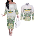 Australia Rugby Custom Couples Matching Off The Shoulder Long Sleeve Dress and Long Sleeve Button Shirt 2025 Wallaroos Indigenous Art - Aussie Hoodie