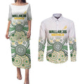 Australia Rugby Custom Couples Matching Puletasi and Long Sleeve Button Shirt 2025 Wallaroos Indigenous Art - Aussie Hoodie
