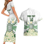 Australia Rugby Custom Couples Matching Short Sleeve Bodycon Dress and Hawaiian Shirt 2025 Wallaroos Indigenous Art - Aussie Hoodie