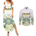 Australia Rugby Custom Couples Matching Summer Maxi Dress and Long Sleeve Button Shirt 2025 Wallaroos Indigenous Art - Aussie Hoodie