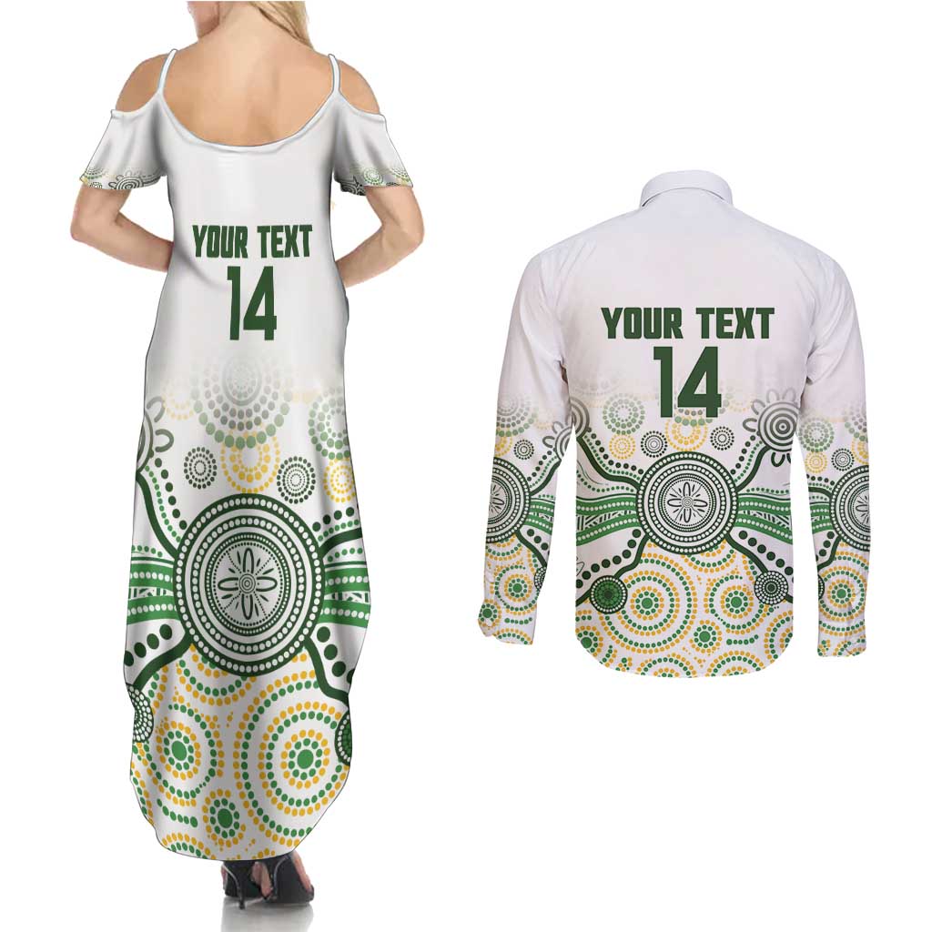 Australia Rugby Custom Couples Matching Summer Maxi Dress and Long Sleeve Button Shirt 2025 Wallaroos Indigenous Art - Aussie Hoodie