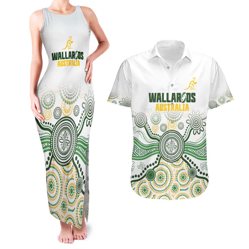 Australia Rugby Custom Couples Matching Tank Maxi Dress and Hawaiian Shirt 2025 Wallaroos Indigenous Art - Aussie Hoodie