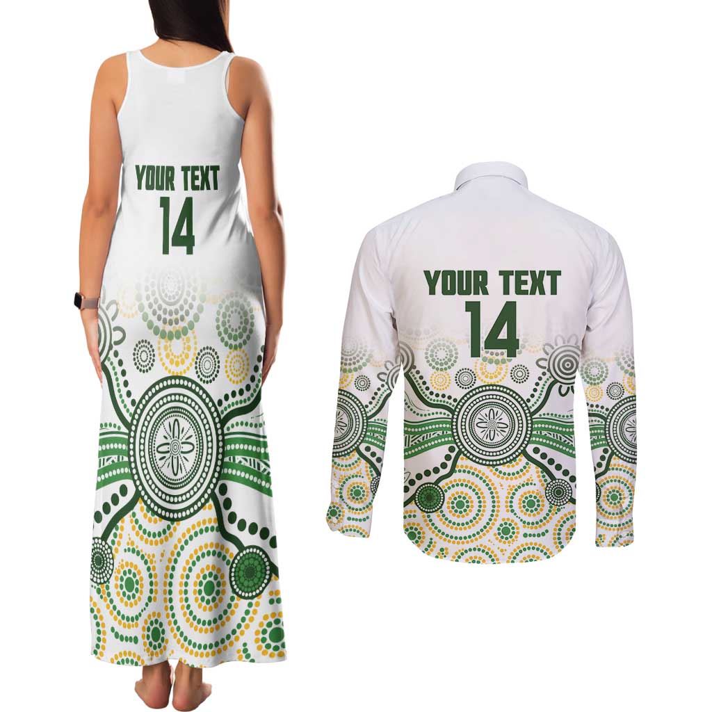 Australia Rugby Custom Couples Matching Tank Maxi Dress and Long Sleeve Button Shirt 2025 Wallaroos Indigenous Art - Aussie Hoodie