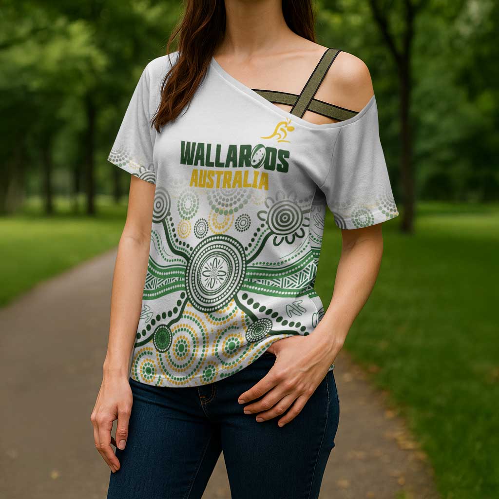 Australia Rugby Custom Cross Shoulder Shirt 2025 Wallaroos Indigenous Art - Aussie Hoodie