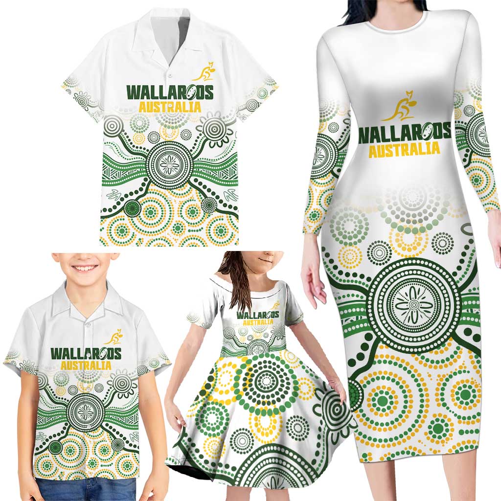 Australia Rugby Custom Family Matching Long Sleeve Bodycon Dress and Hawaiian Shirt 2025 Wallaroos Indigenous Art - Aussie Hoodie