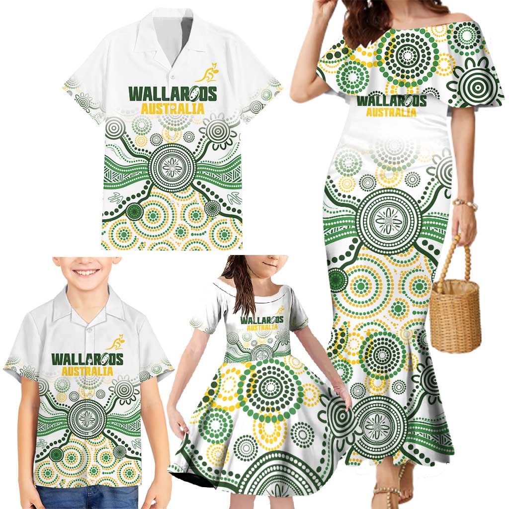 Australia Rugby Custom Family Matching Mermaid Dress and Hawaiian Shirt 2025 Wallaroos Indigenous Art - Aussie Hoodie