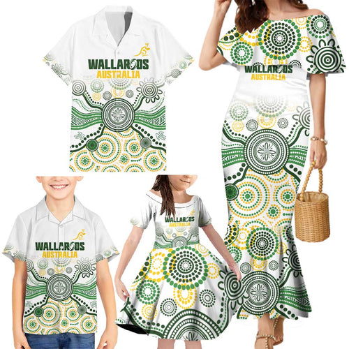 Australia Rugby Custom Family Matching Mermaid Dress and Hawaiian Shirt 2025 Wallaroos Indigenous Art - Aussie Hoodie