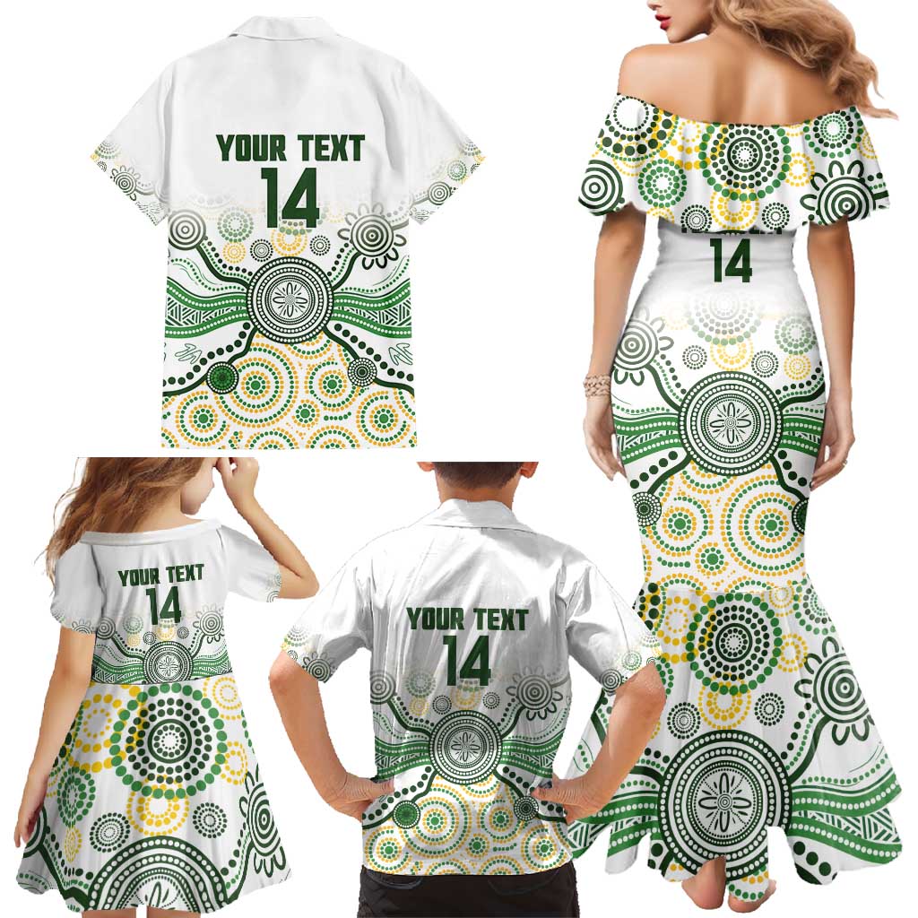 Australia Rugby Custom Family Matching Mermaid Dress and Hawaiian Shirt 2025 Wallaroos Indigenous Art - Aussie Hoodie