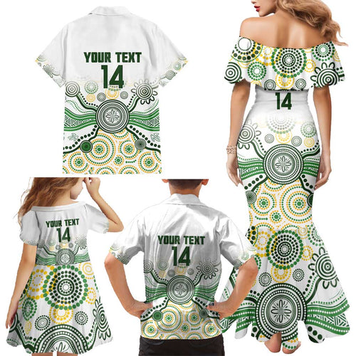 Australia Rugby Custom Family Matching Mermaid Dress and Hawaiian Shirt 2025 Wallaroos Indigenous Art - Aussie Hoodie