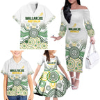 Australia Rugby Custom Family Matching Off The Shoulder Long Sleeve Dress and Hawaiian Shirt 2025 Wallaroos Indigenous Art - Aussie Hoodie