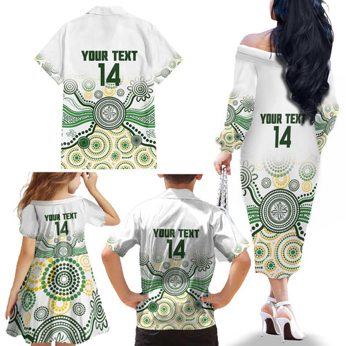 Australia Rugby Custom Family Matching Off The Shoulder Long Sleeve Dress and Hawaiian Shirt 2025 Wallaroos Indigenous Art - Aussie Hoodie