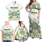 Australia Rugby Custom Family Matching Off Shoulder Maxi Dress and Hawaiian Shirt 2025 Wallaroos Indigenous Art - Aussie Hoodie