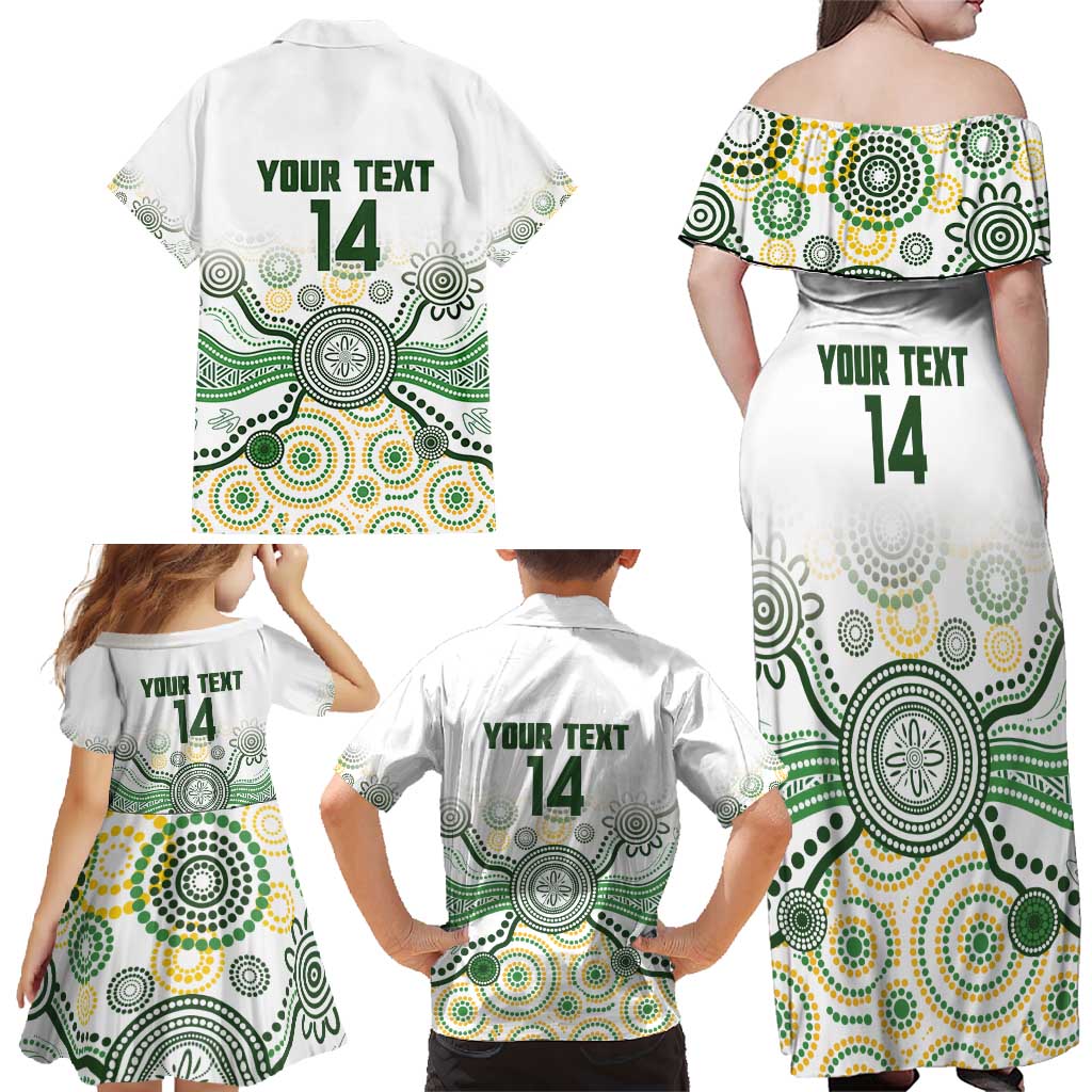 Australia Rugby Custom Family Matching Off Shoulder Maxi Dress and Hawaiian Shirt 2025 Wallaroos Indigenous Art - Aussie Hoodie