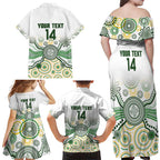 Australia Rugby Custom Family Matching Off Shoulder Maxi Dress and Hawaiian Shirt 2025 Wallaroos Indigenous Art - Aussie Hoodie