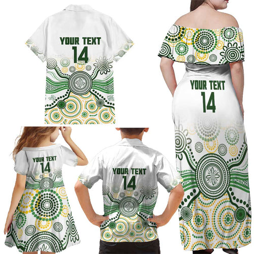 Australia Rugby Custom Family Matching Off Shoulder Maxi Dress and Hawaiian Shirt 2025 Wallaroos Indigenous Art - Aussie Hoodie