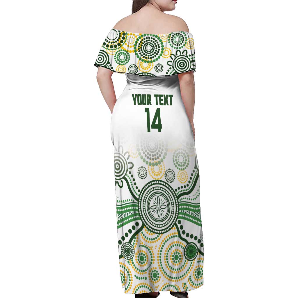 Australia Rugby Custom Family Matching Off Shoulder Maxi Dress and Hawaiian Shirt 2025 Wallaroos Indigenous Art - Aussie Hoodie