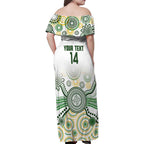 Australia Rugby Custom Family Matching Off Shoulder Maxi Dress and Hawaiian Shirt 2025 Wallaroos Indigenous Art - Aussie Hoodie