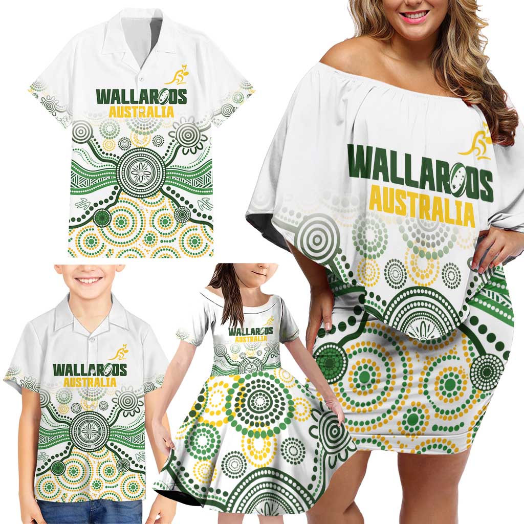 Australia Rugby Custom Family Matching Off Shoulder Short Dress and Hawaiian Shirt 2025 Wallaroos Indigenous Art - Aussie Hoodie