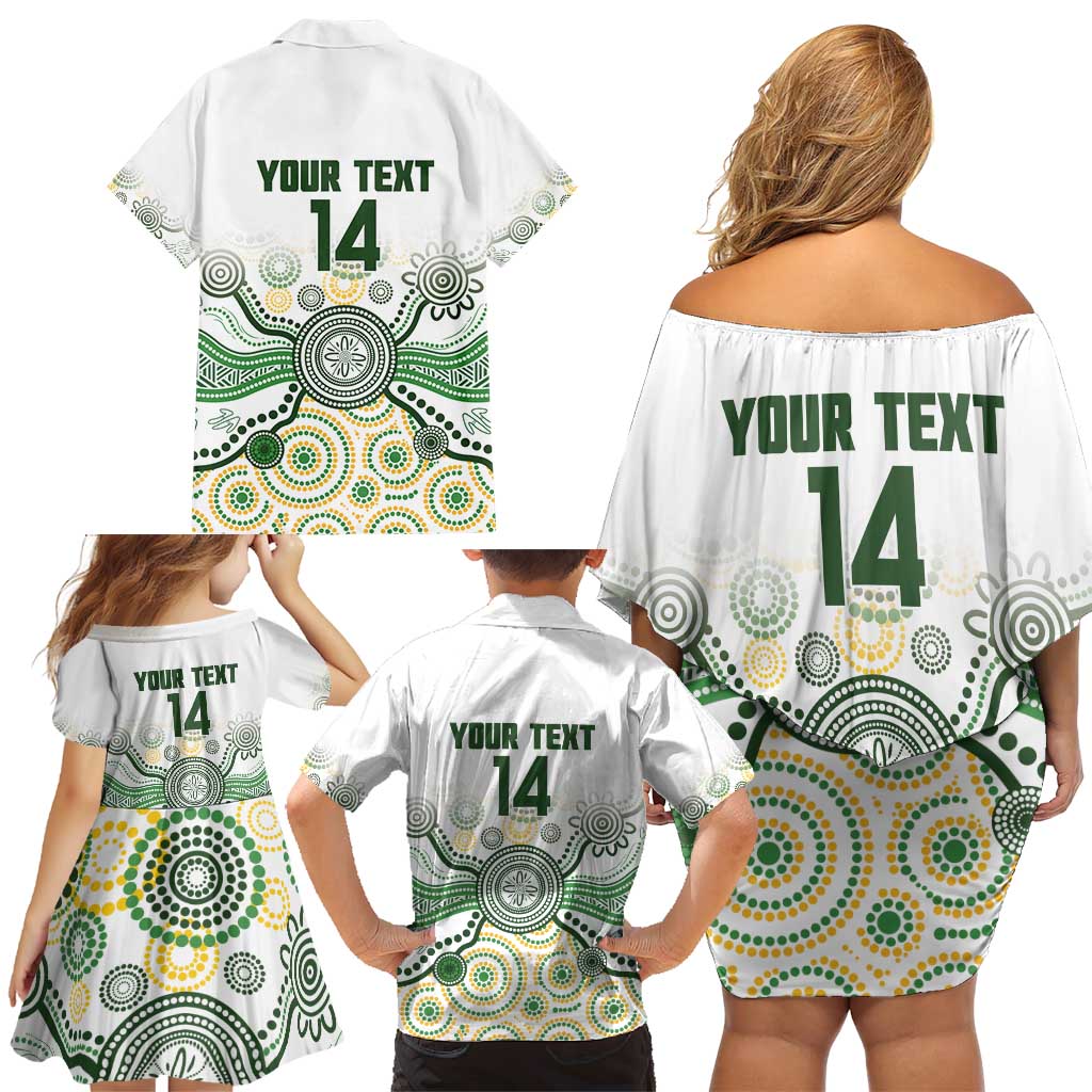 Australia Rugby Custom Family Matching Off Shoulder Short Dress and Hawaiian Shirt 2025 Wallaroos Indigenous Art - Aussie Hoodie