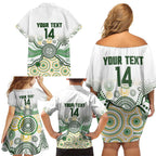 Australia Rugby Custom Family Matching Off Shoulder Short Dress and Hawaiian Shirt 2025 Wallaroos Indigenous Art - Aussie Hoodie