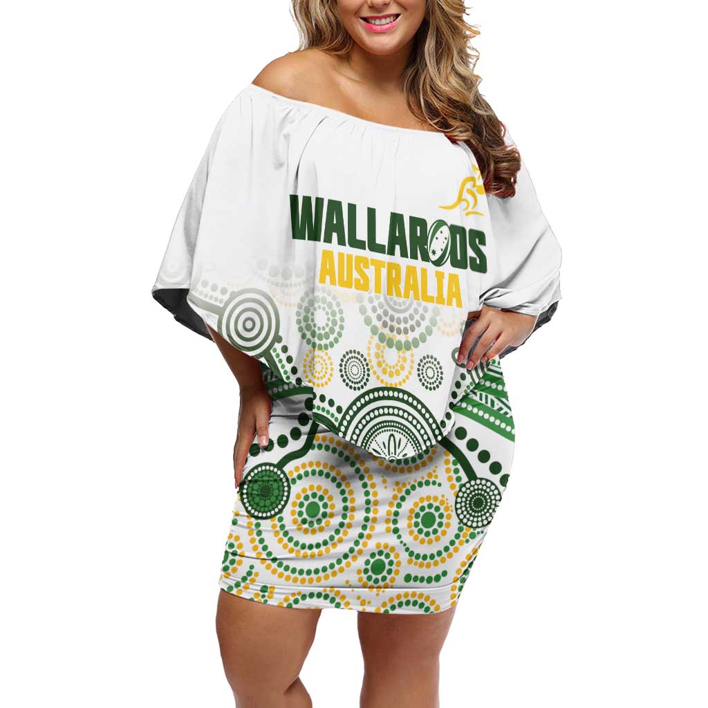 Australia Rugby Custom Family Matching Off Shoulder Short Dress and Hawaiian Shirt 2025 Wallaroos Indigenous Art - Aussie Hoodie