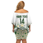 Australia Rugby Custom Family Matching Off Shoulder Short Dress and Hawaiian Shirt 2025 Wallaroos Indigenous Art - Aussie Hoodie