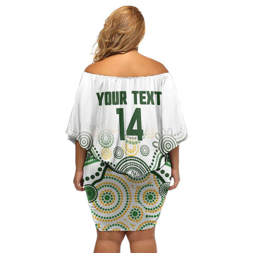 Australia Rugby Custom Family Matching Off Shoulder Short Dress and Hawaiian Shirt 2025 Wallaroos Indigenous Art - Aussie Hoodie