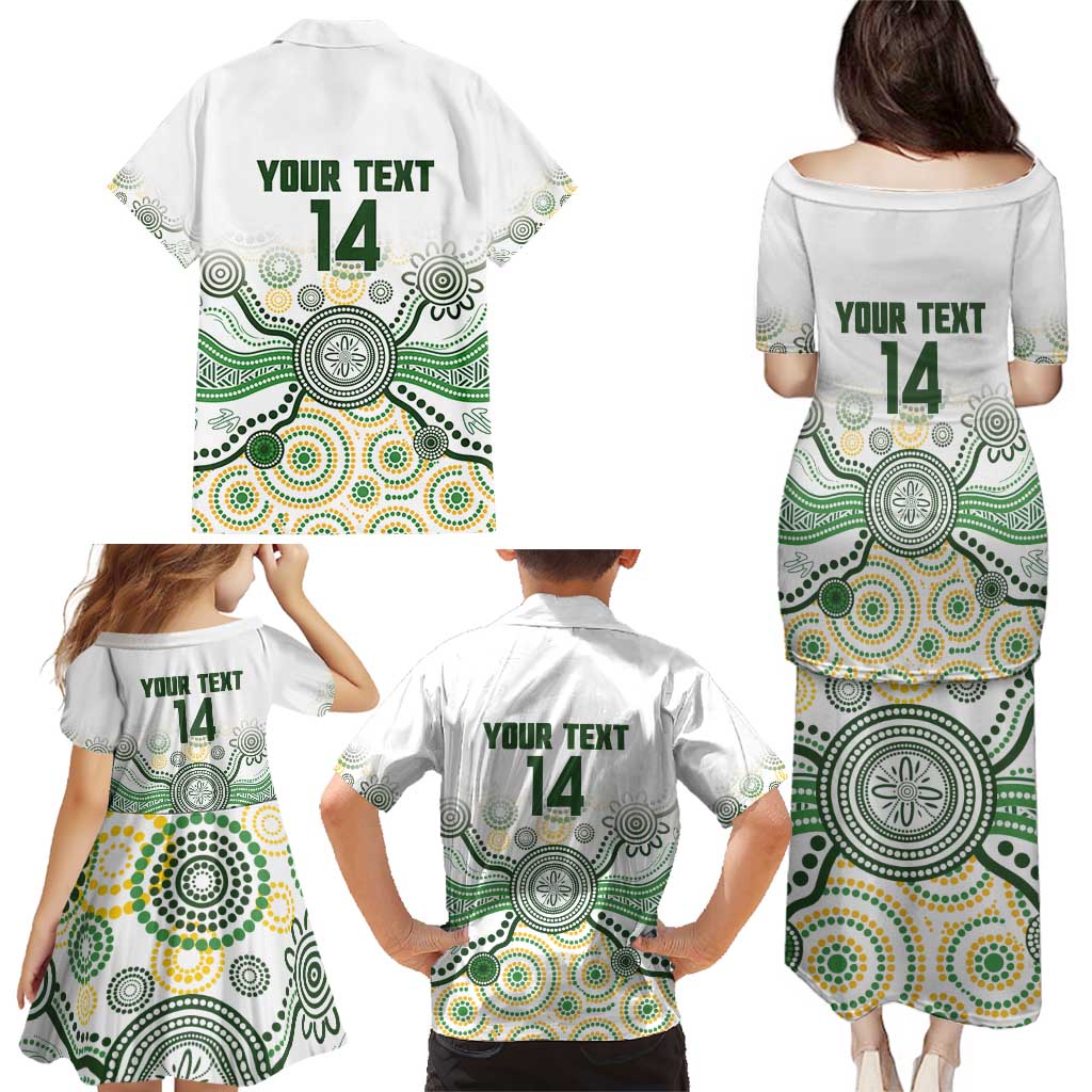 Australia Rugby Custom Family Matching Puletasi and Hawaiian Shirt 2025 Wallaroos Indigenous Art - Aussie Hoodie