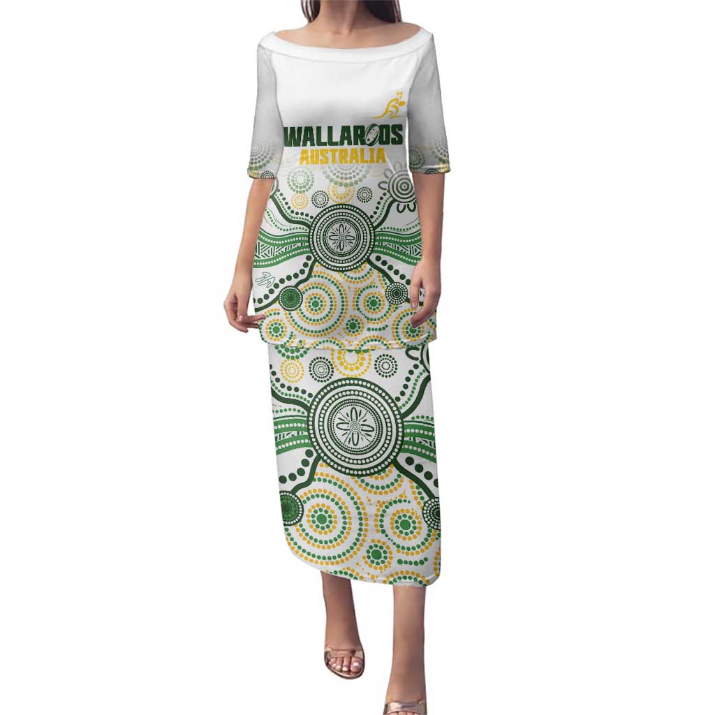 Australia Rugby Custom Family Matching Puletasi and Hawaiian Shirt 2025 Wallaroos Indigenous Art - Aussie Hoodie