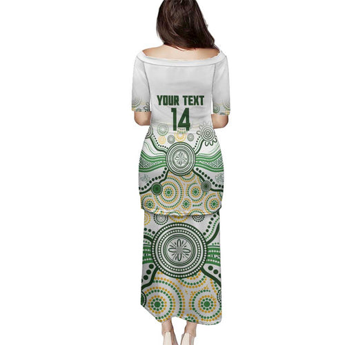 Australia Rugby Custom Family Matching Puletasi and Hawaiian Shirt 2025 Wallaroos Indigenous Art - Aussie Hoodie
