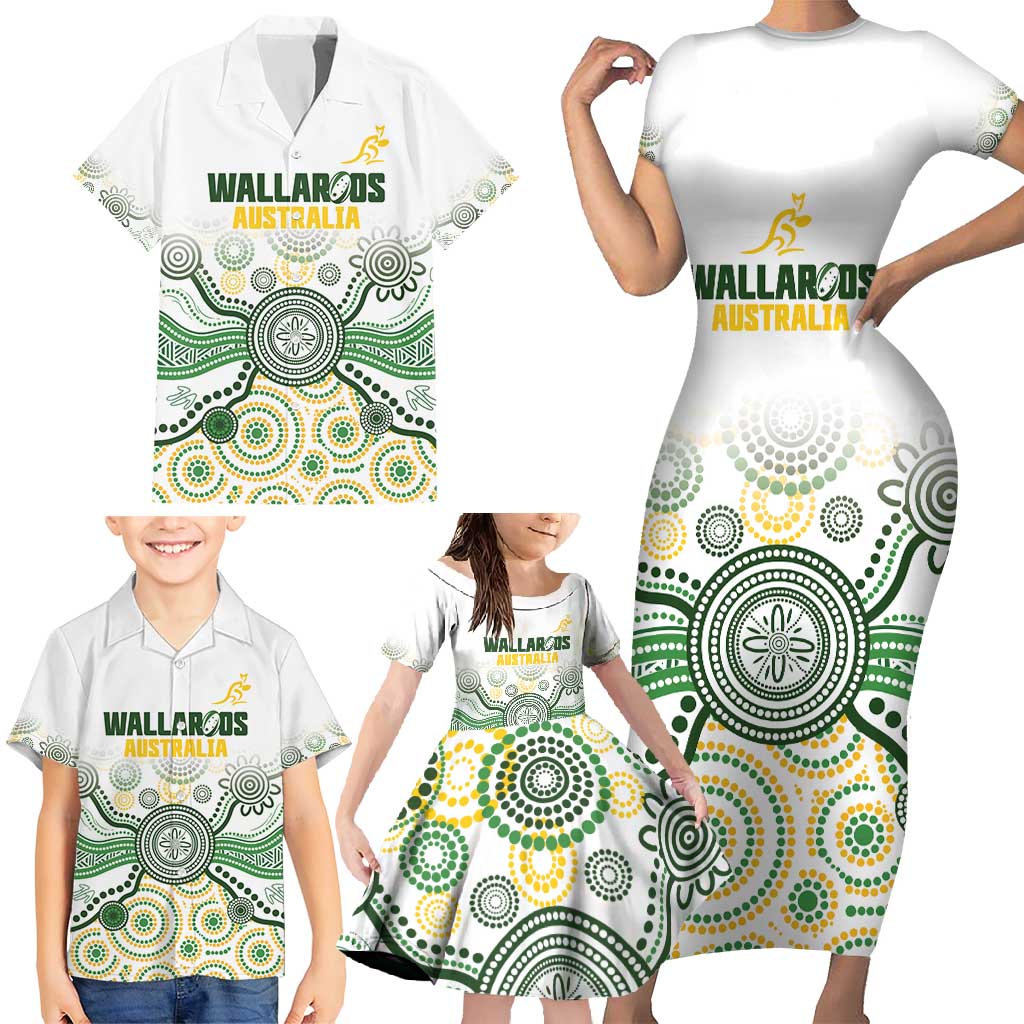 Australia Rugby Custom Family Matching Short Sleeve Bodycon Dress and Hawaiian Shirt 2025 Wallaroos Indigenous Art - Aussie Hoodie