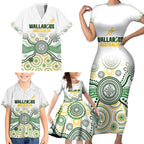 Australia Rugby Custom Family Matching Short Sleeve Bodycon Dress and Hawaiian Shirt 2025 Wallaroos Indigenous Art - Aussie Hoodie