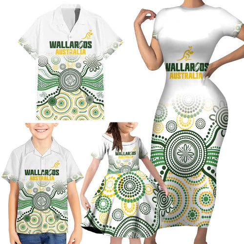 Australia Rugby Custom Family Matching Short Sleeve Bodycon Dress and Hawaiian Shirt 2025 Wallaroos Indigenous Art - Aussie Hoodie