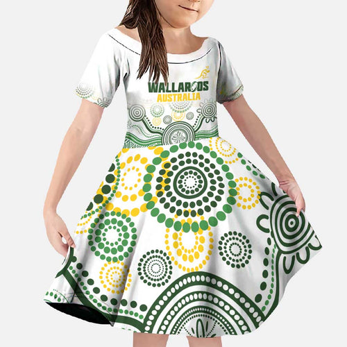 Australia Rugby Custom Family Matching Short Sleeve Bodycon Dress and Hawaiian Shirt 2025 Wallaroos Indigenous Art - Aussie Hoodie