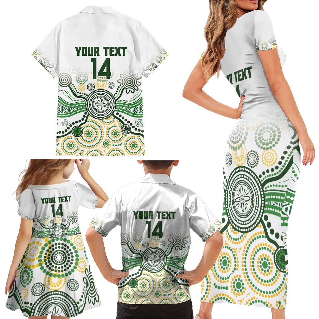 Australia Rugby Custom Family Matching Short Sleeve Bodycon Dress and Hawaiian Shirt 2025 Wallaroos Indigenous Art - Aussie Hoodie