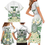 Australia Rugby Custom Family Matching Short Sleeve Bodycon Dress and Hawaiian Shirt 2025 Wallaroos Indigenous Art - Aussie Hoodie