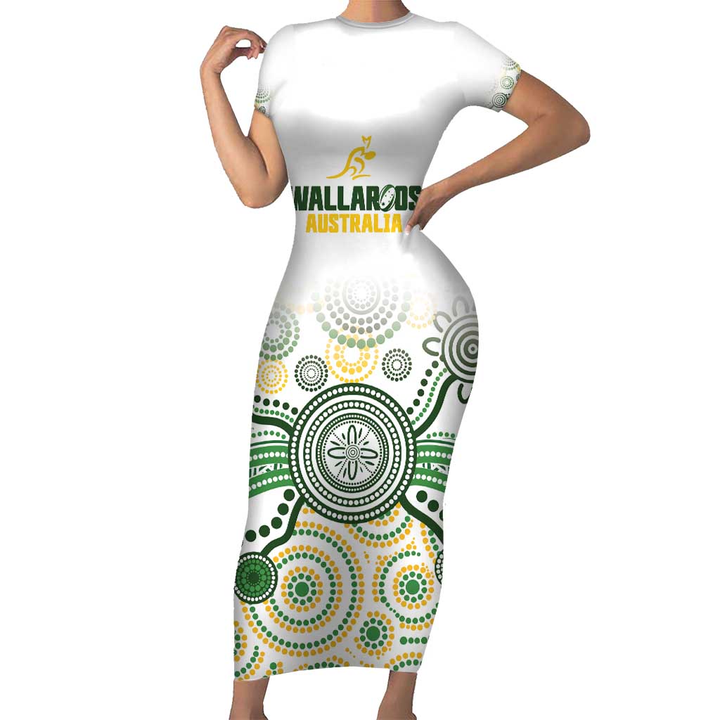 Australia Rugby Custom Family Matching Short Sleeve Bodycon Dress and Hawaiian Shirt 2025 Wallaroos Indigenous Art - Aussie Hoodie