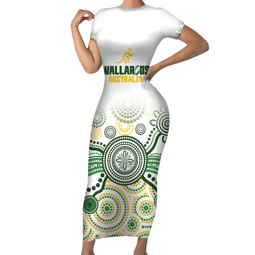 Australia Rugby Custom Family Matching Short Sleeve Bodycon Dress and Hawaiian Shirt 2025 Wallaroos Indigenous Art - Aussie Hoodie