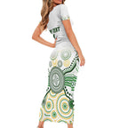 Australia Rugby Custom Family Matching Short Sleeve Bodycon Dress and Hawaiian Shirt 2025 Wallaroos Indigenous Art - Aussie Hoodie