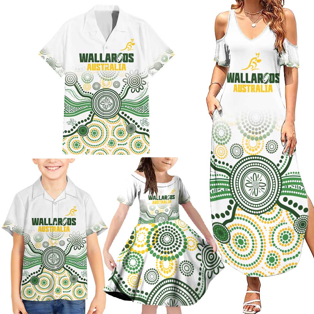 Australia Rugby Custom Family Matching Summer Maxi Dress and Hawaiian Shirt 2025 Wallaroos Indigenous Art - Aussie Hoodie